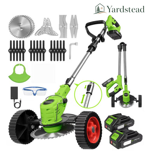 Cordless Lawn Trimmer & Edger with Wheels – 3-in-1 Grass Cutter, 2 Batteries Included
