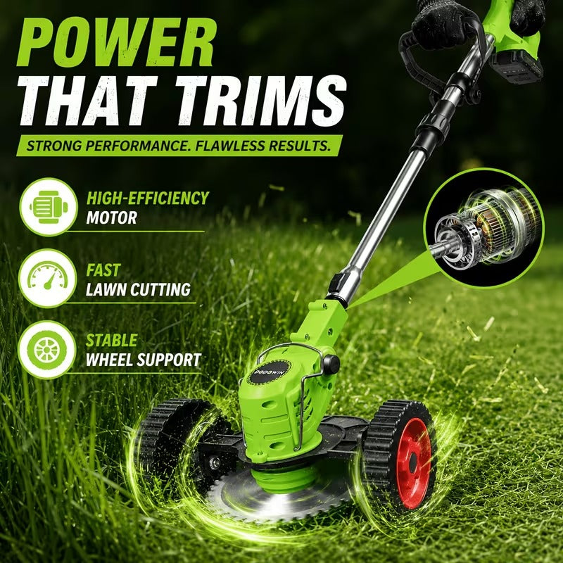 Cordless Lawn Trimmer & Edger with Wheels – 3-in-1 Grass Cutter, 2 Batteries Included