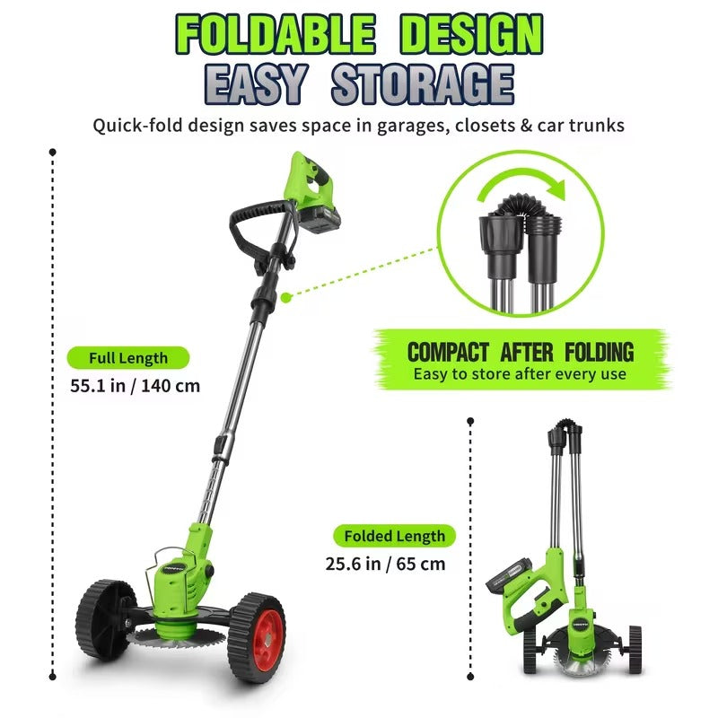 Cordless Lawn Trimmer & Edger with Wheels – 3-in-1 Grass Cutter, 2 Batteries Included