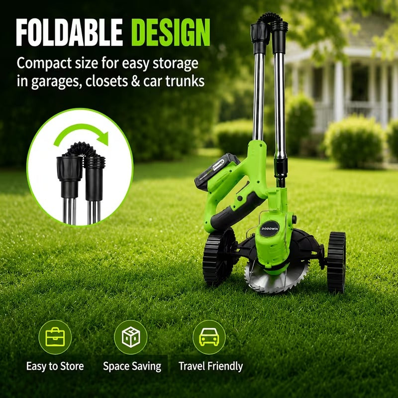 Cordless Lawn Trimmer & Edger with Wheels – 3-in-1 Grass Cutter, 2 Batteries Included