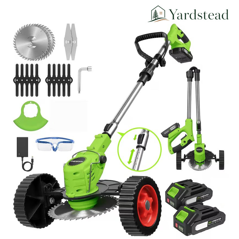 Cordless Lawn Trimmer & Edger with Wheels – 3-in-1 Grass Cutter, 2 Batteries Included