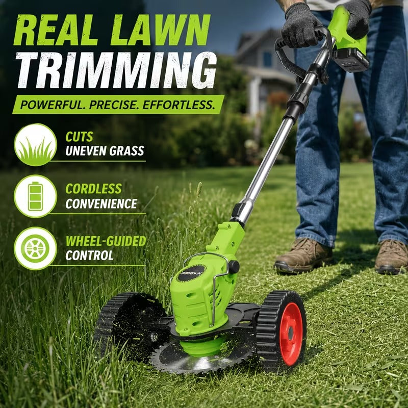 Cordless Lawn Trimmer & Edger with Wheels – 3-in-1 Grass Cutter, 2 Batteries Included