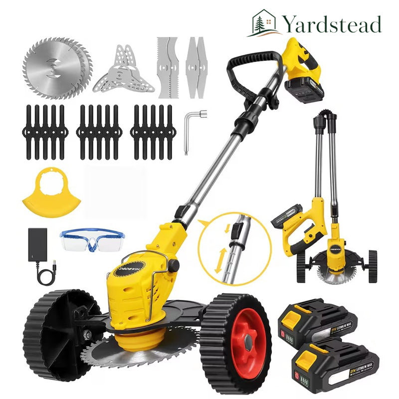 Cordless Lawn Trimmer & Edger with Wheels – 3-in-1 Grass Cutter, 2 Batteries Included