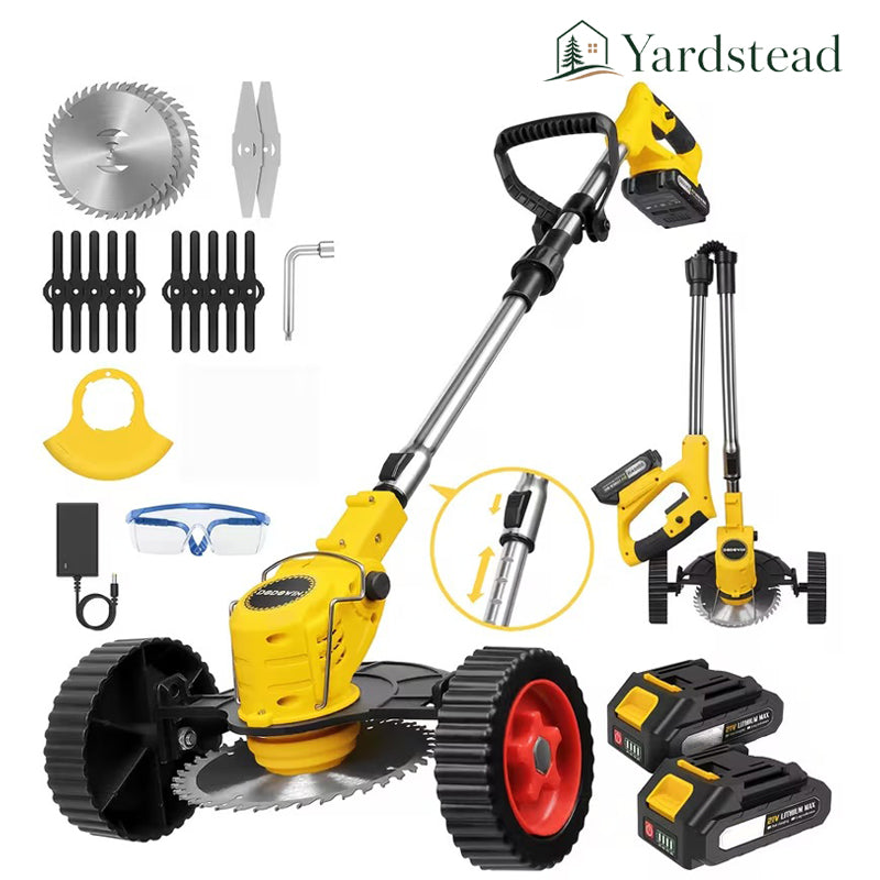 Cordless Lawn Trimmer & Edger with Wheels – 3-in-1 Grass Cutter, 2 Batteries Included